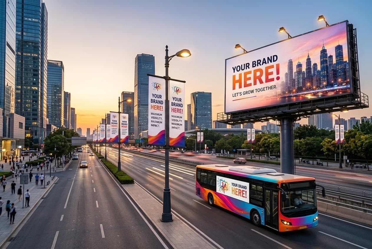 Jagdish Arts Outdoor Advertising - Monumental Expressway Billboards, Low-Floor City Transit Buses & Street Light Poles